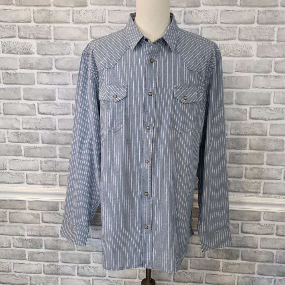 Blue Ranchwear Western Pearl Snap Long Sleeve Pin Stripe Shirt NEW XXL Cowboy